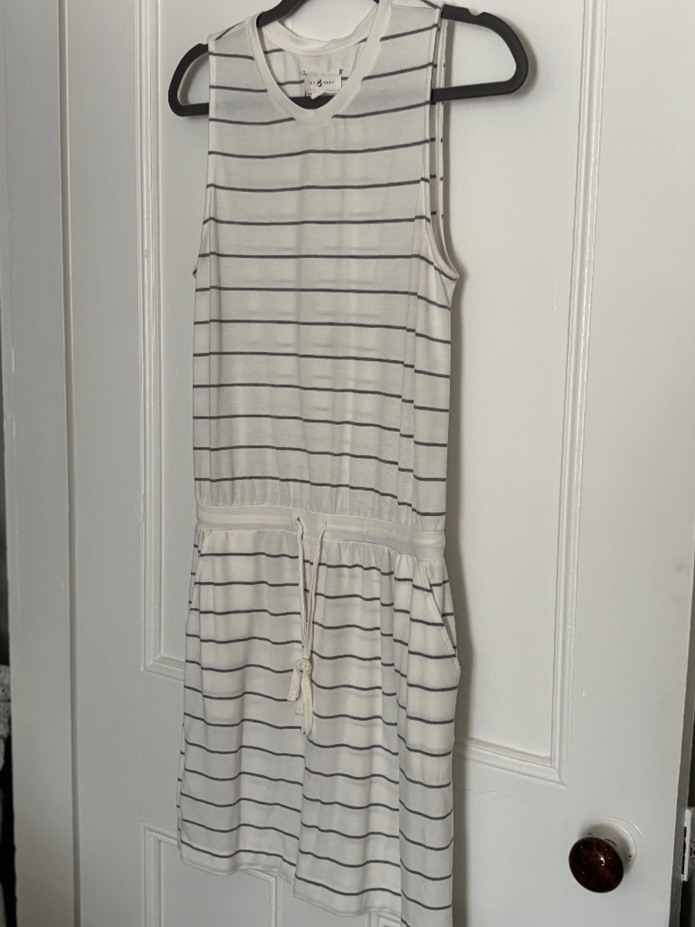 Lou & Grey White Gray Striped Drawstring T-Shirt Dress